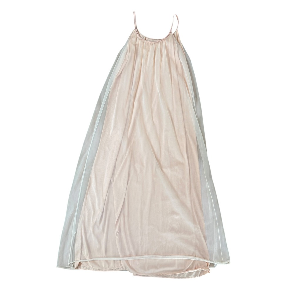 Vintage 1970s Long Nightgown Sheer Double Chiffon Gown M Light Pink coquette 80s